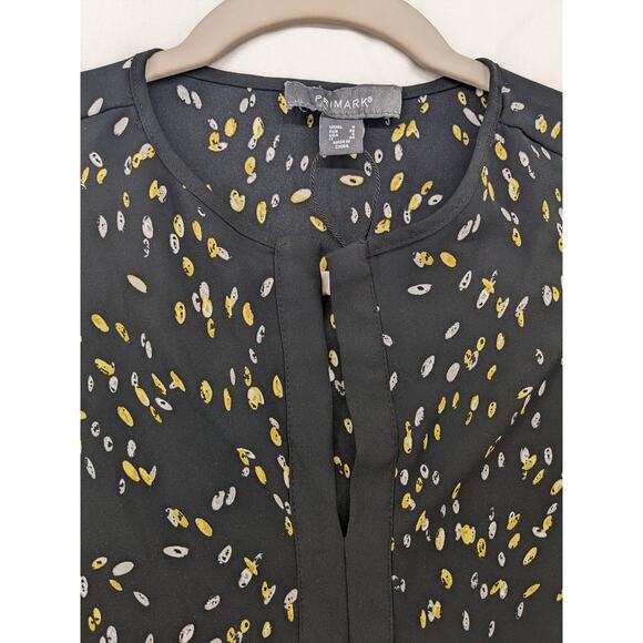 Primark Dotted Blouse 4 Black Yellow Split VNeck Long Sleeves Staple Printed Top - Picture 3 of 9